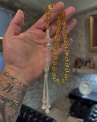 1000 Ayar Gümüş Kazazzlı Ateş Kehribar Tesbih