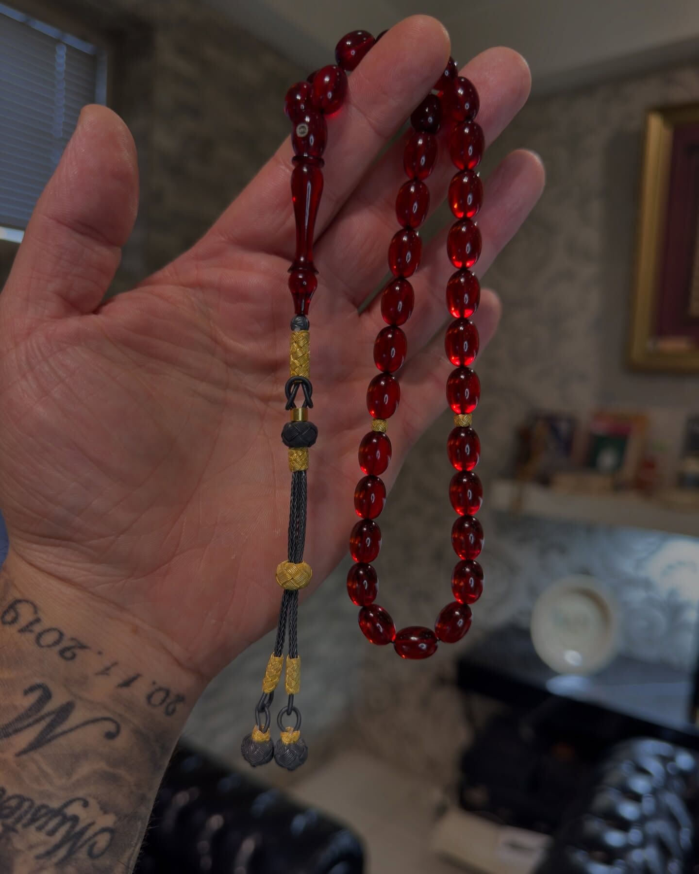 1000 Ayar Gümüş Kazazzlı Ateş Kehribar Tesbih