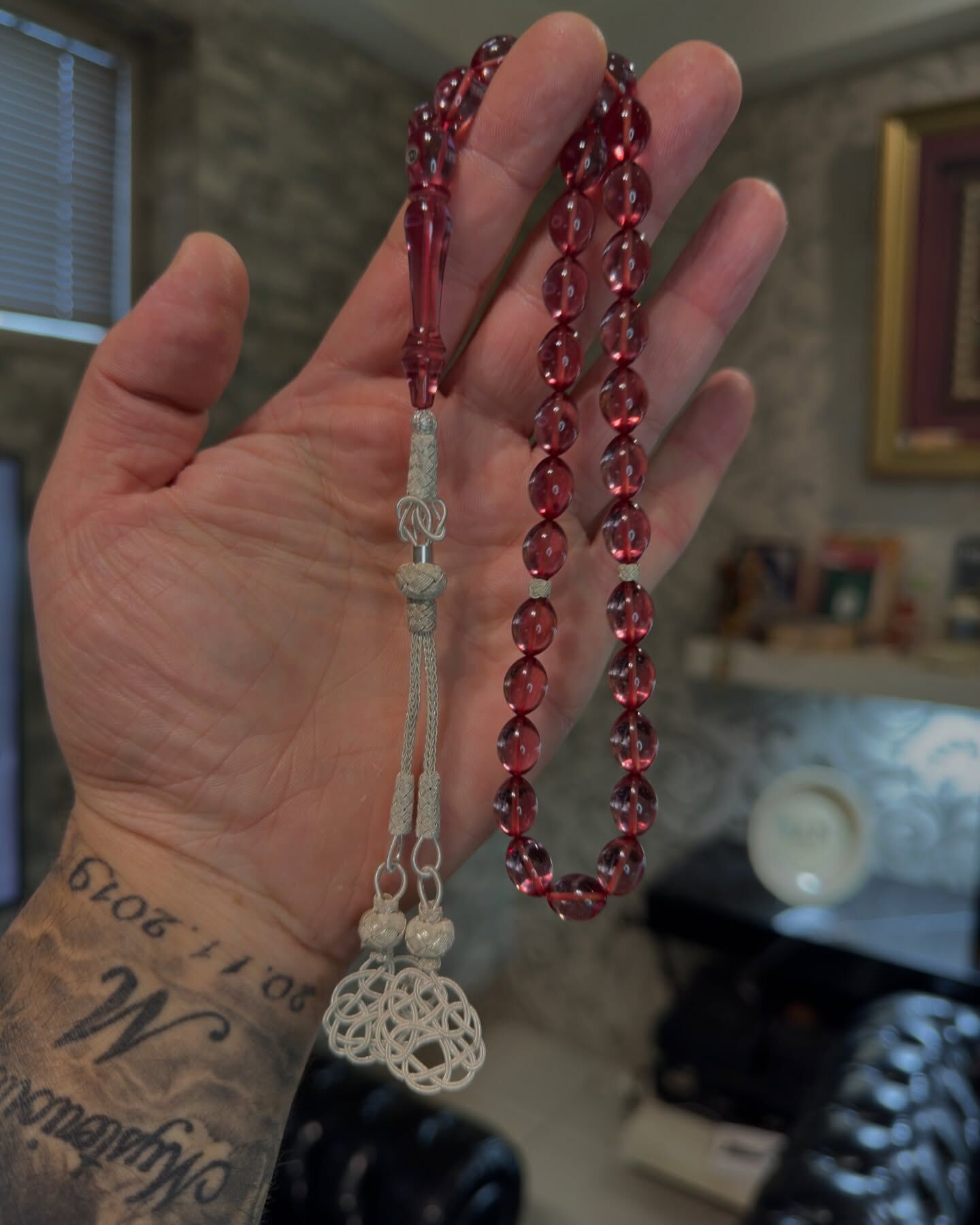 1000 Ayar Gümüş Kazazzlı Ateş Kehribar Tesbih