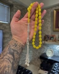 39h1000 Ayar Gümüş Kazazzlı Ateş Kehribar Tesbih