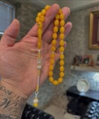 40h1000 Ayar Gümüş Kazazzlı Ateş Kehribar Tesbih