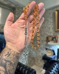 40h1000 Ayar Gümüş Kazazzlı Ateş Kehribar Tesbih