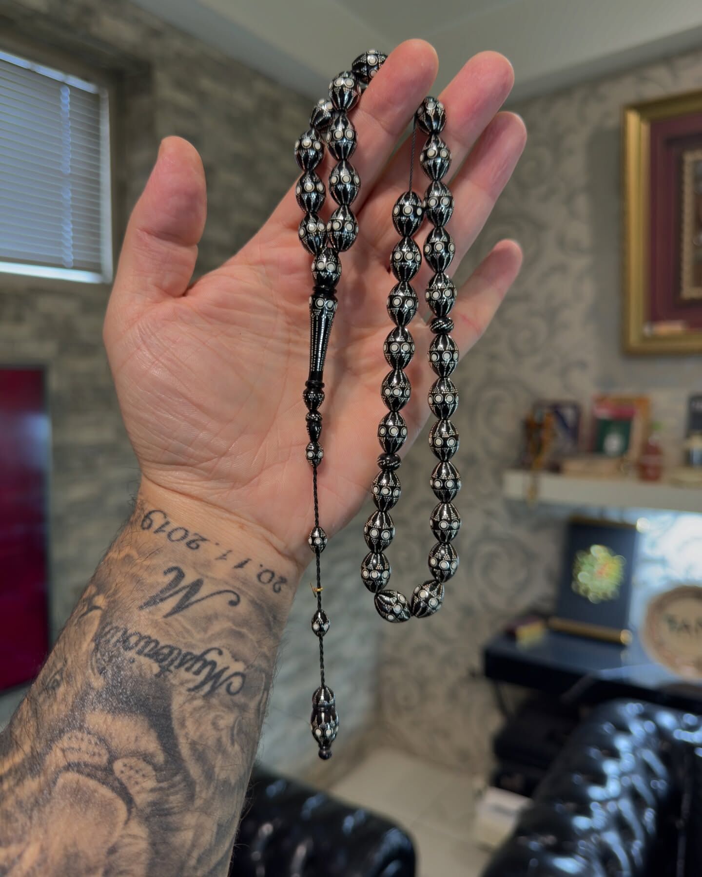 Gümüş İşlemeli Abanoz Ağacı Tesbih